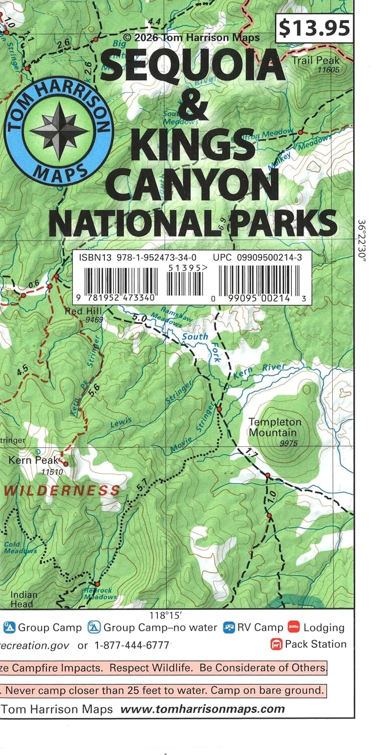 Sequoia & Kings Canyon National Parks Recreation Map | Tom Harrison Maps carte de randonnée Tom Harrison Maps 