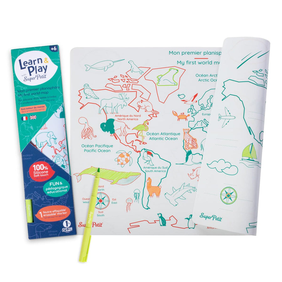 Set de coloriage en silicone réutilisable et réversible - Carte du monde (3 ans et +) | SuperPetit accessoire de voyage SuperPetit 