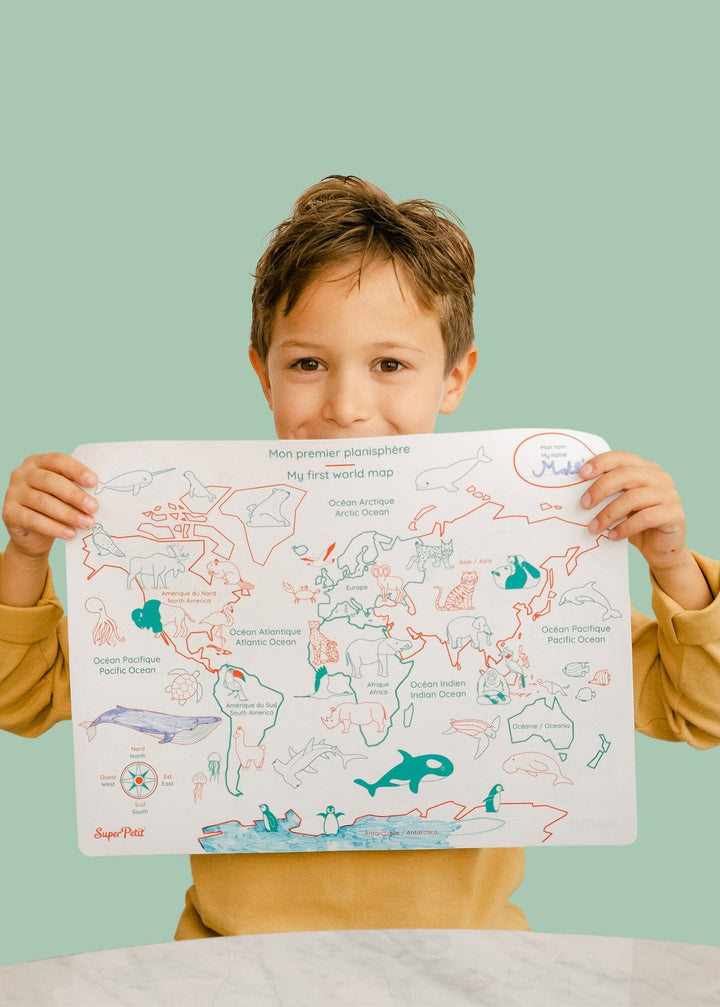 Set de coloriage en silicone réutilisable et réversible - Carte du monde (3 ans et +) | SuperPetit accessoire de voyage SuperPetit 