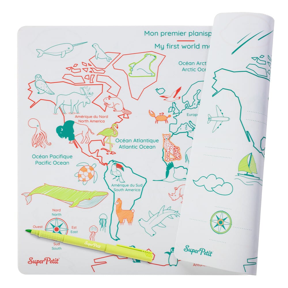 Set de coloriage en silicone réutilisable et réversible - Carte du monde (3 ans et +) | SuperPetit jeu SuperPetit