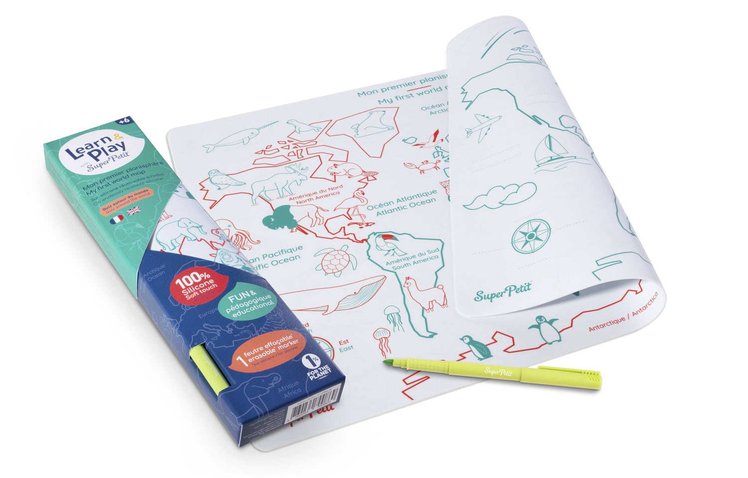 Set de coloriage en silicone réutilisable et réversible - Carte du monde (3 ans et +) | SuperPetit jeu SuperPetit