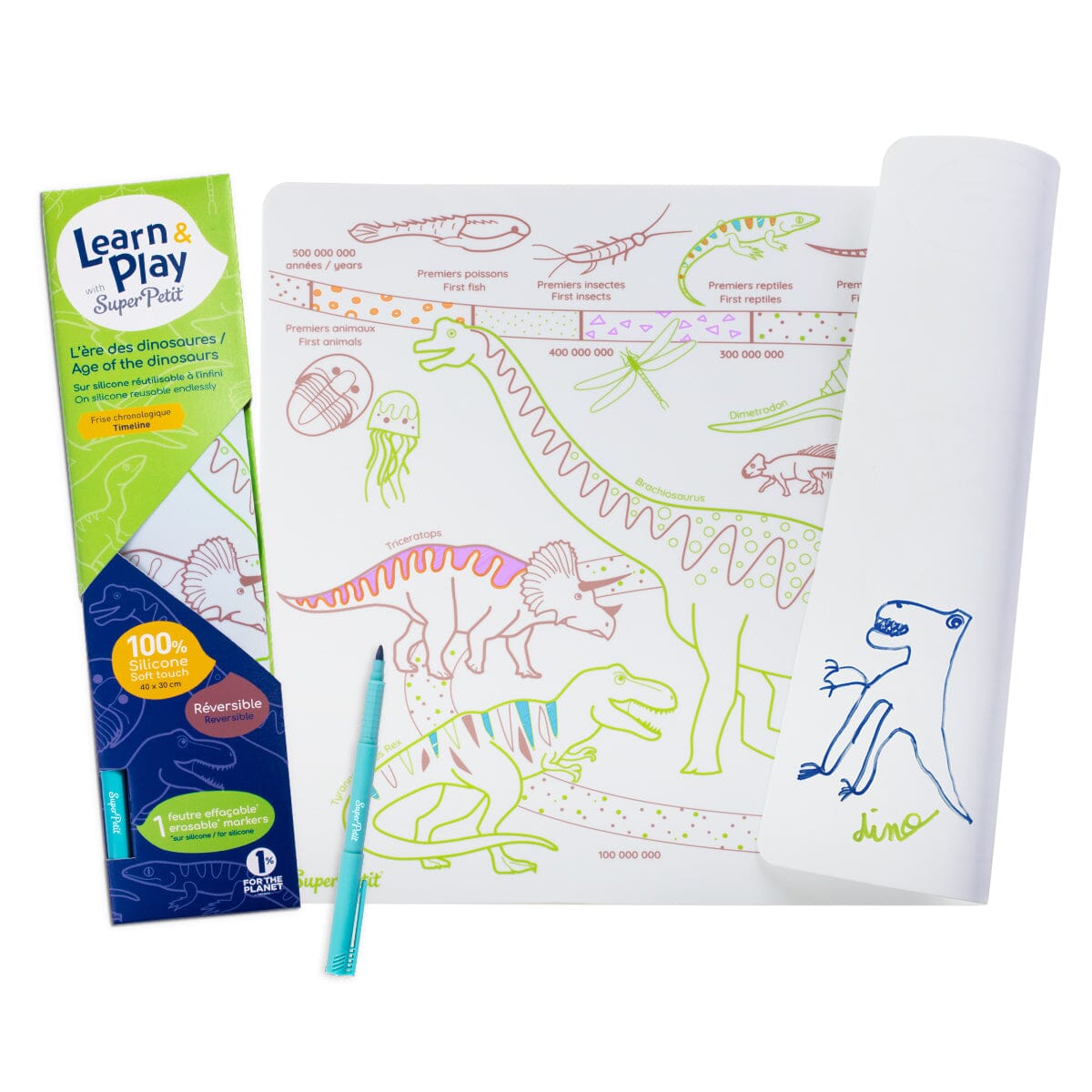 Set de coloriage en silicone réutilisable et réversible - Dinosaures (3 ans et +) | SuperPetit jeu SuperPetit Default Title
