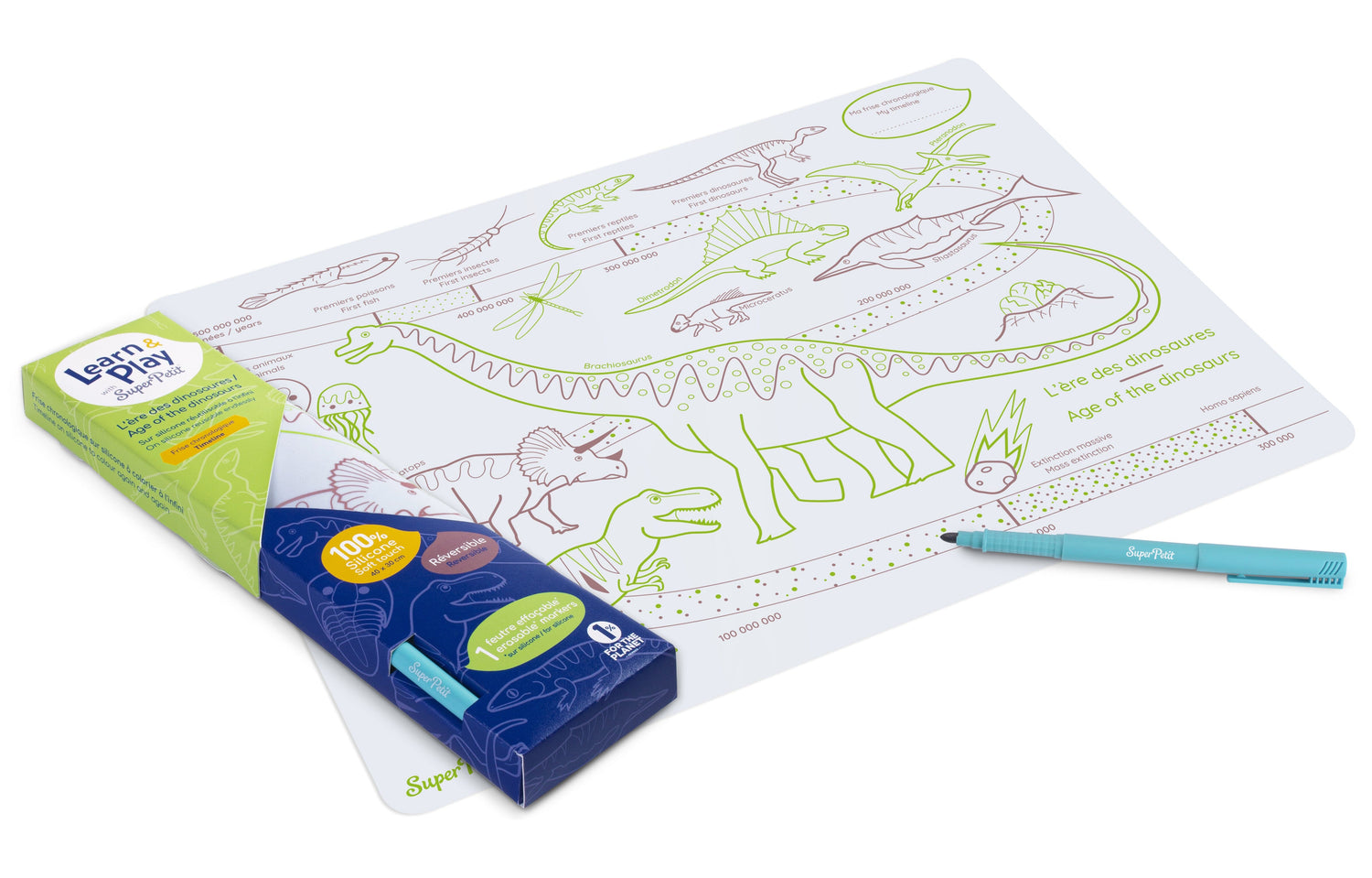 Set de coloriage en silicone réutilisable et réversible - Dinosaures (3 ans et +) | SuperPetit jeu SuperPetit