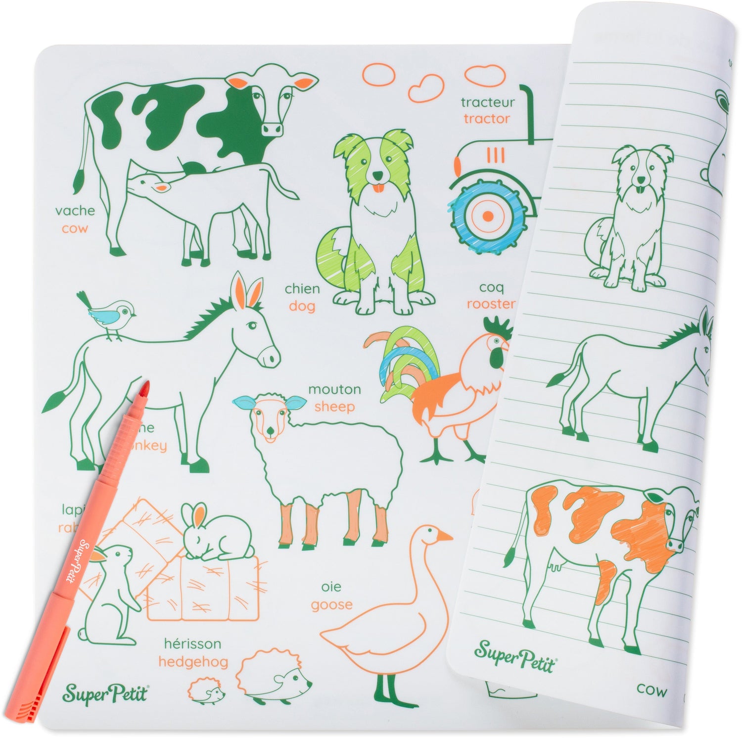 Set de coloriage en silicone réutilisable et réversible - Les animaux de la ferme (3 ans et +) | SuperPetit jeu SuperPetit