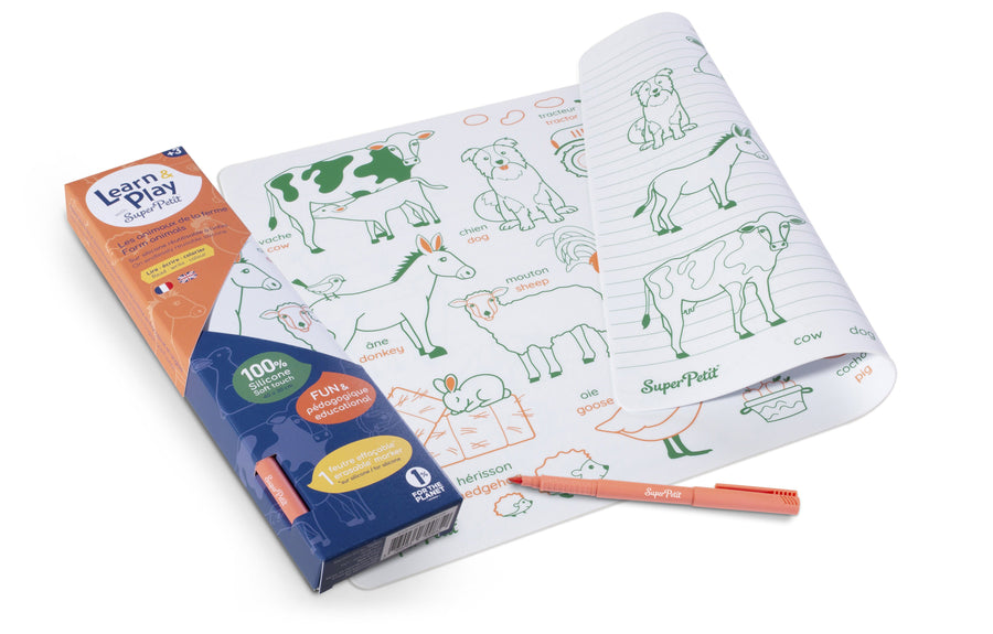 Set de coloriage en silicone réutilisable et réversible - Les animaux de la ferme (3 ans et +) | SuperPetit accessoire de voyage SuperPetit 