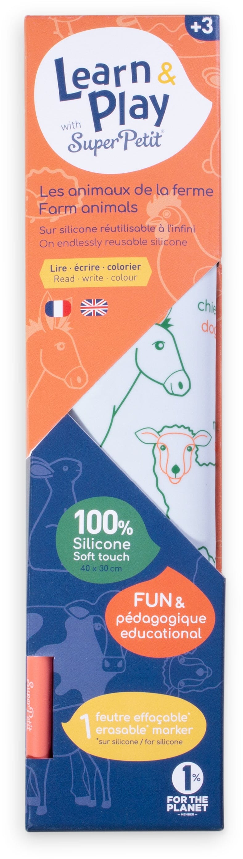 Set de coloriage en silicone réutilisable et réversible - Les animaux de la ferme (3 ans et +) | SuperPetit accessoire de voyage SuperPetit 