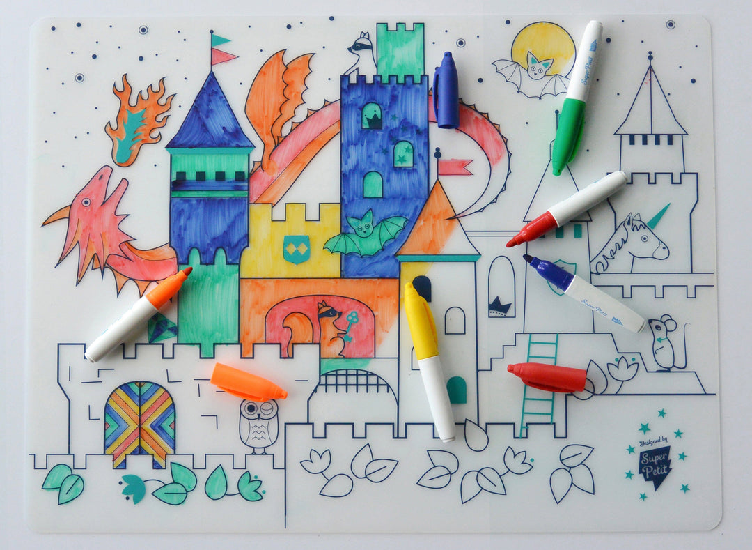 Set de coloriage réutilisable en silicone - Château (3 ans et +) | SuperPetit accessoire de voyage SuperPetit 