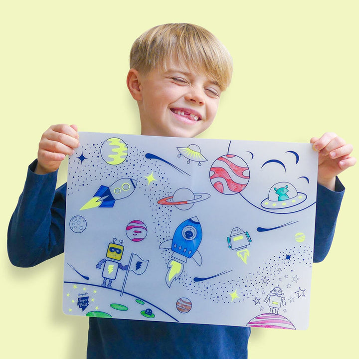 Set de coloriage réutilisable en silicone - Dans l'espace (3 ans et +) | SuperPetit accessoire de voyage SuperPetit 