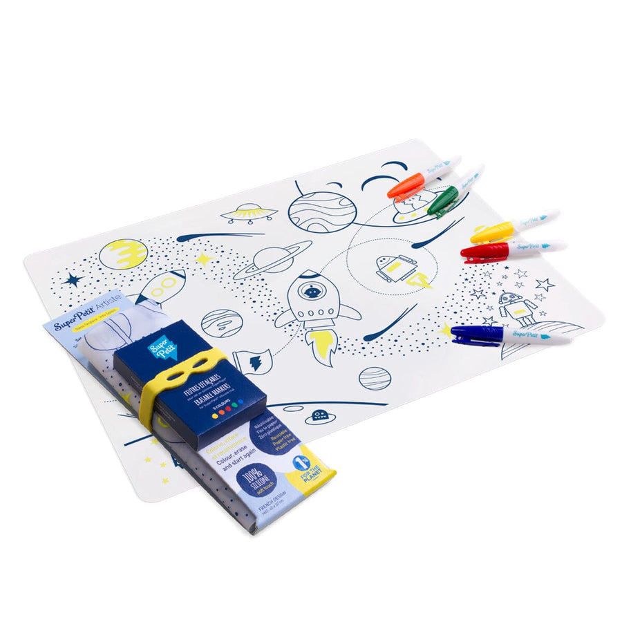 Set de coloriage réutilisable en silicone - Dans l'espace (3 ans et +) | SuperPetit accessoire de voyage SuperPetit 