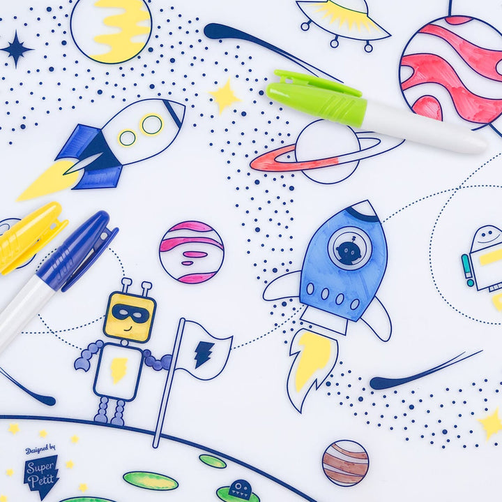 Set de coloriage réutilisable en silicone - Dans l'espace (3 ans et +) | SuperPetit accessoire de voyage SuperPetit 