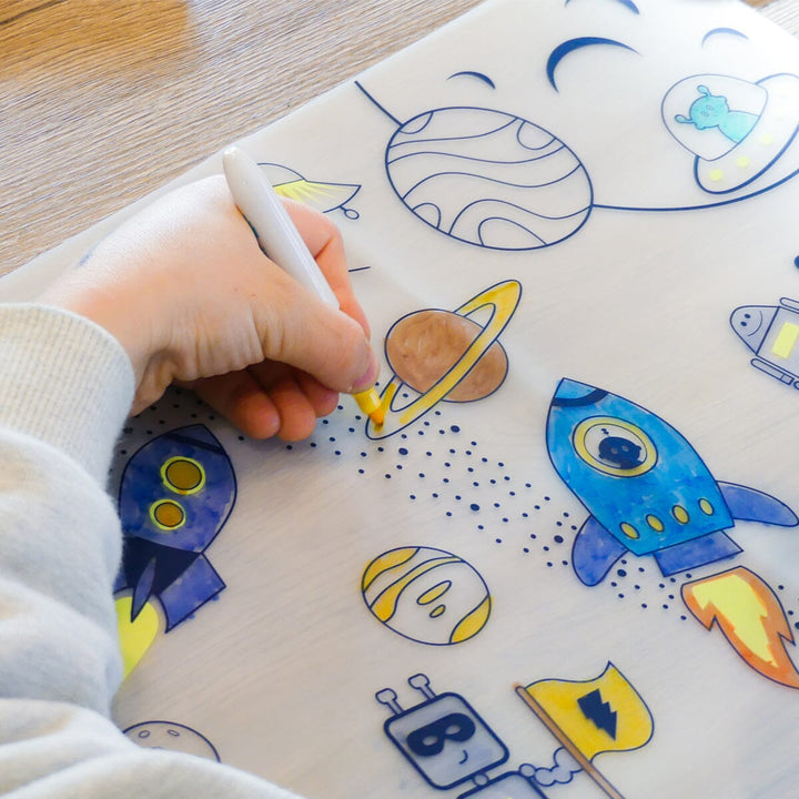 Set de coloriage réutilisable en silicone - Dans l'espace (3 ans et +) | SuperPetit accessoire de voyage SuperPetit 