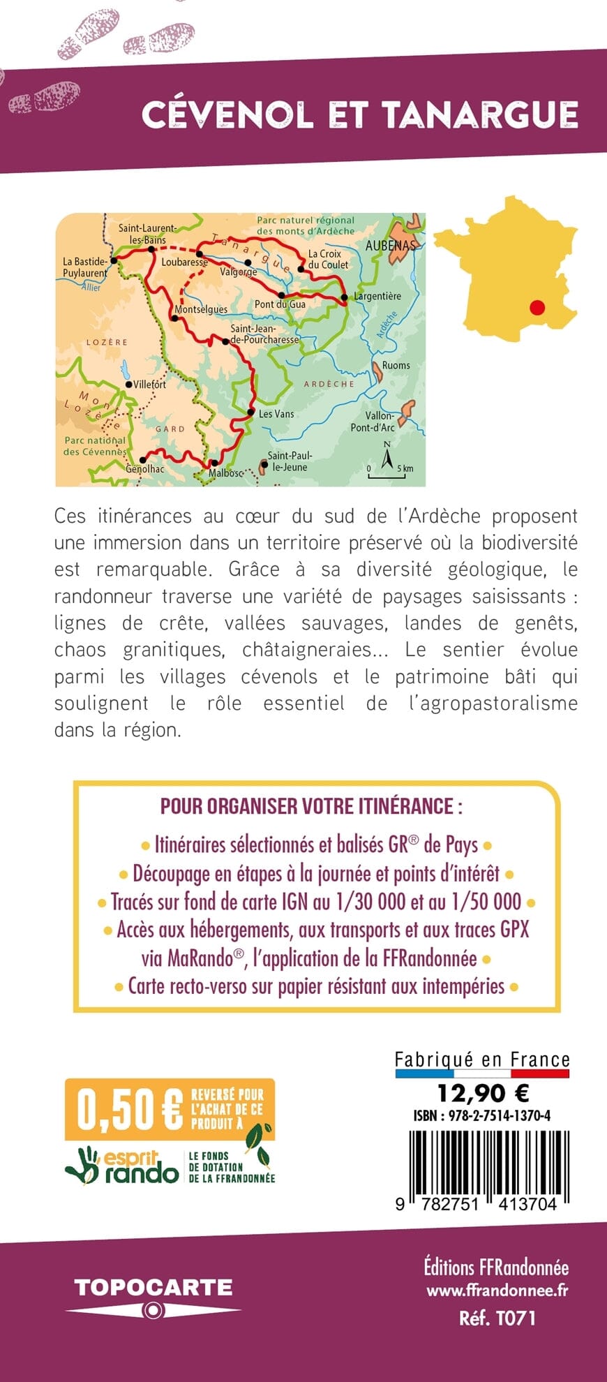 Topocarte - Cévenol et Tanargue : Au coeur des Cévennes d'Ardèche | FFRandonnée carte pliée FFR - Fédération Française de Randonnée 