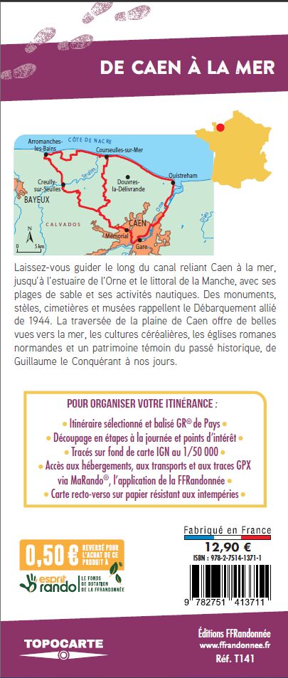 Topocarte - De Caen à la mer, boucle sur la côte de Nacre | FFRandonnée carte de randonnée FFR - Fédération Française de Randonnée