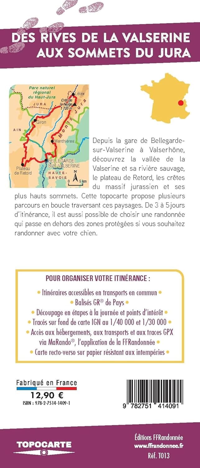 Topocarte - Des rives de la Valserine aux sommets du Jura | FFRandonnée carte de randonnée FFR - Fédération Française de Randonnée 