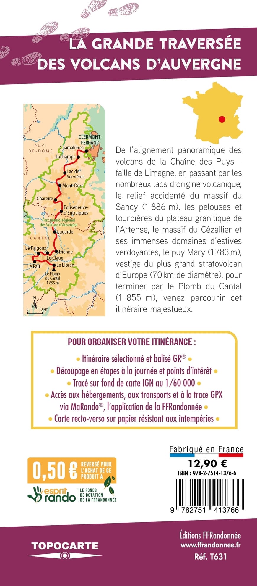 Topocarte - La grande traversée des volcans d'Auvergne | FFRandonnée carte de randonnée FFR - Fédération Française de Randonnée