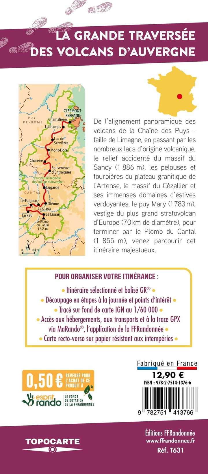 Topocarte - La grande traversée des volcans d'Auvergne | FFRandonnée carte pliée FFR - Fédération Française de Randonnée 