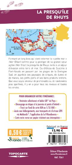Topocarte - La presqu'île du Rhuys, Golfe du Morbihan | FFRandonnée carte de randonnée FFR - Fédération Française de Randonnée 