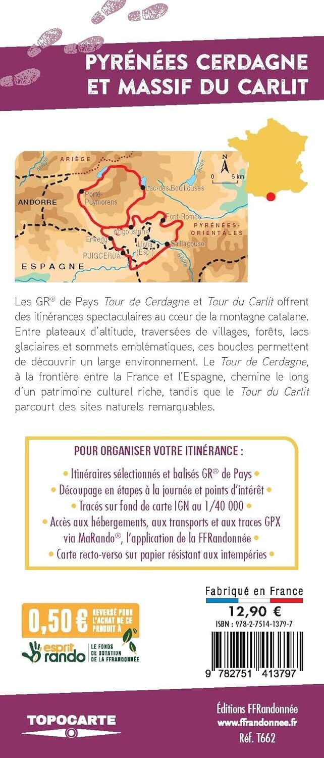 Topocarte Pyrénées - Cerdagne et massif du Carlit | FFRandonnée carte de randonnée FFR - Fédération Française de Randonnée 