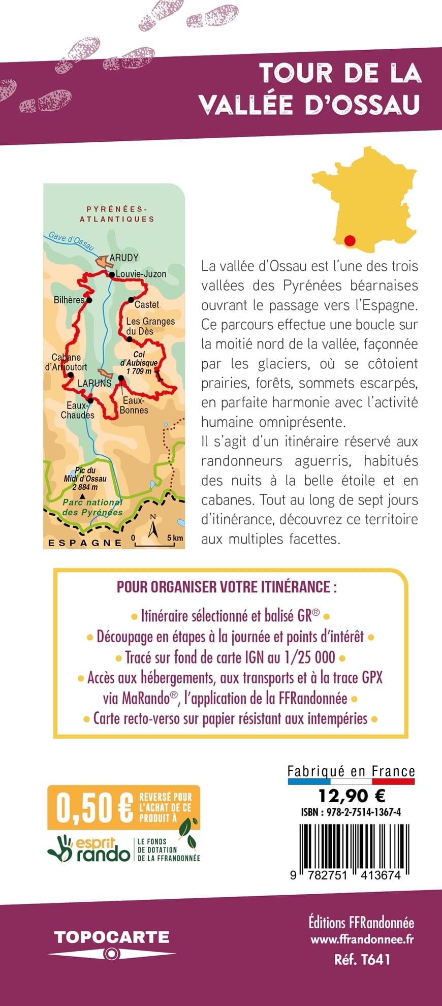 Topocarte - Tour de la Vallée d'Ossau | FFRandonnée carte pliée FFR - Fédération Française de Randonnée 