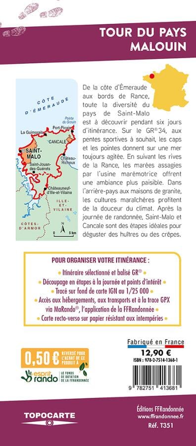 Topocarte - Tour du pays malouin : Boucle depuis Saint-Malo | FFRandonnée carte pliée FFR - Fédération Française de Randonnée 