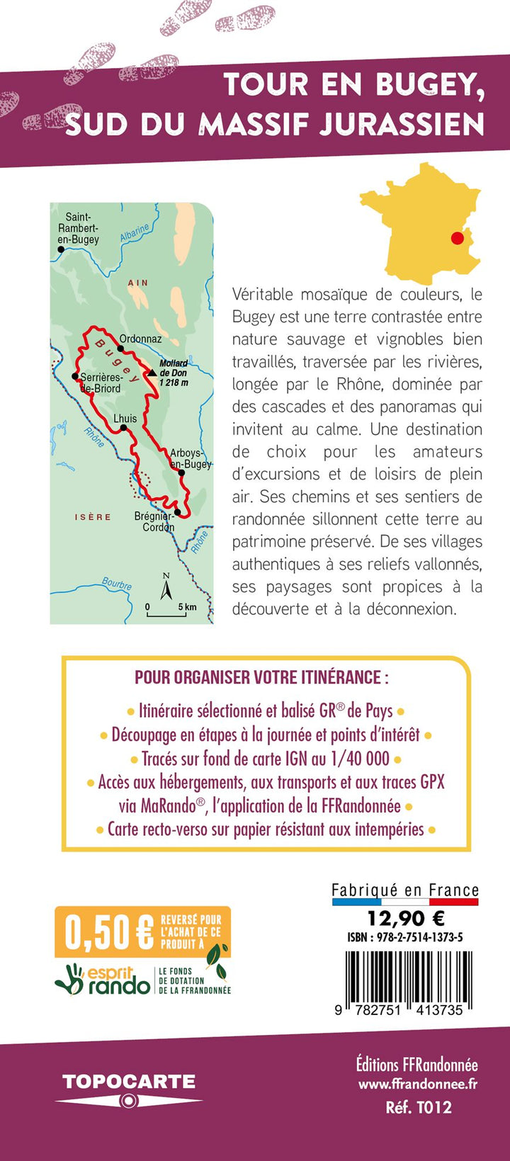 Topocarte - Tour en Bugey, sud du massif jurassien | FFRandonnée carte pliée FFR - Fédération Française de Randonnée 
