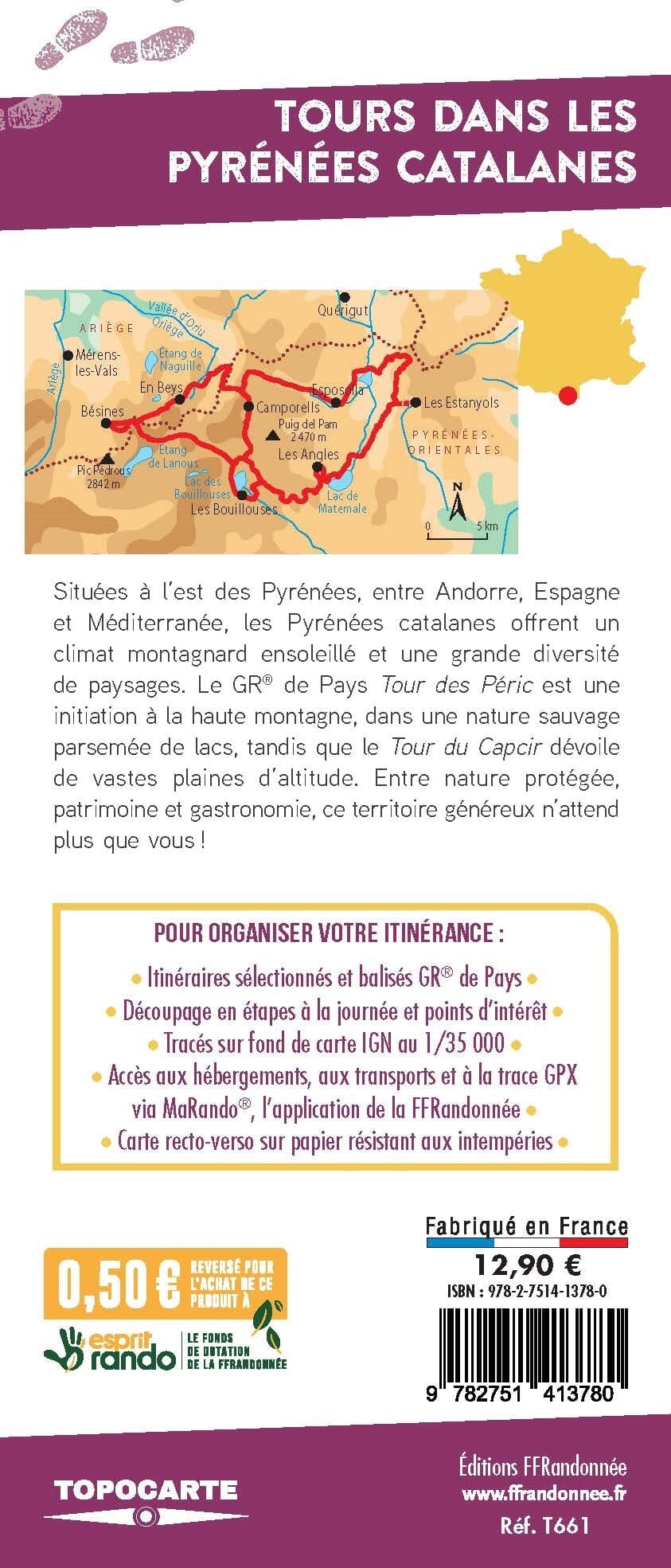 Topocarte - Tours dans les Pyrénées Catalanes | FFRandonnée carte de randonnée FFR - Fédération Française de Randonnée