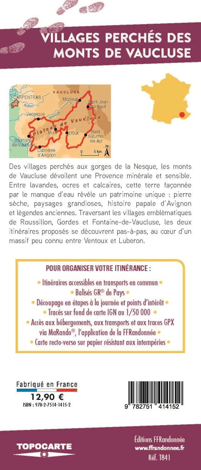 Topocarte - Villages perchés des Monts de Vaucluse | FFRandonnée carte de randonnée FFR - Fédération Française de Randonnée