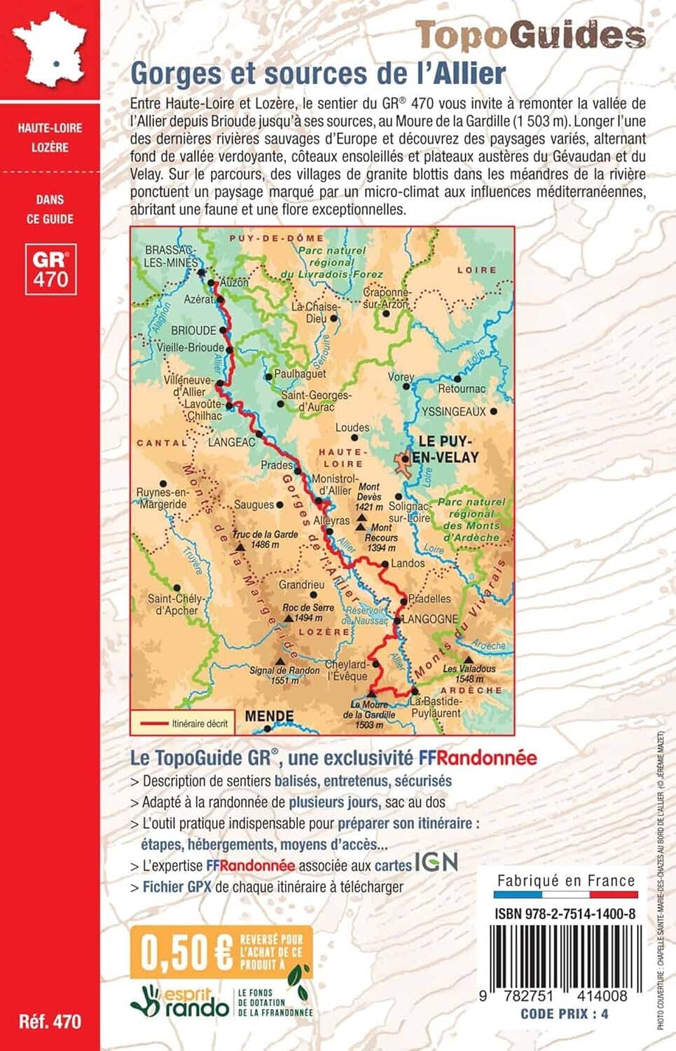Topoguide de randonnée - Gorges et sources de l'Allier, GR 470 | FFR guide de randonnée FFR - Fédération Française de Randonnée 
