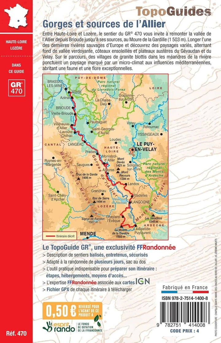 Topoguide de randonnée - Gorges et sources de l'Allier, GR 470 | FFR guide de randonnée FFR - Fédération Française de Randonnée 