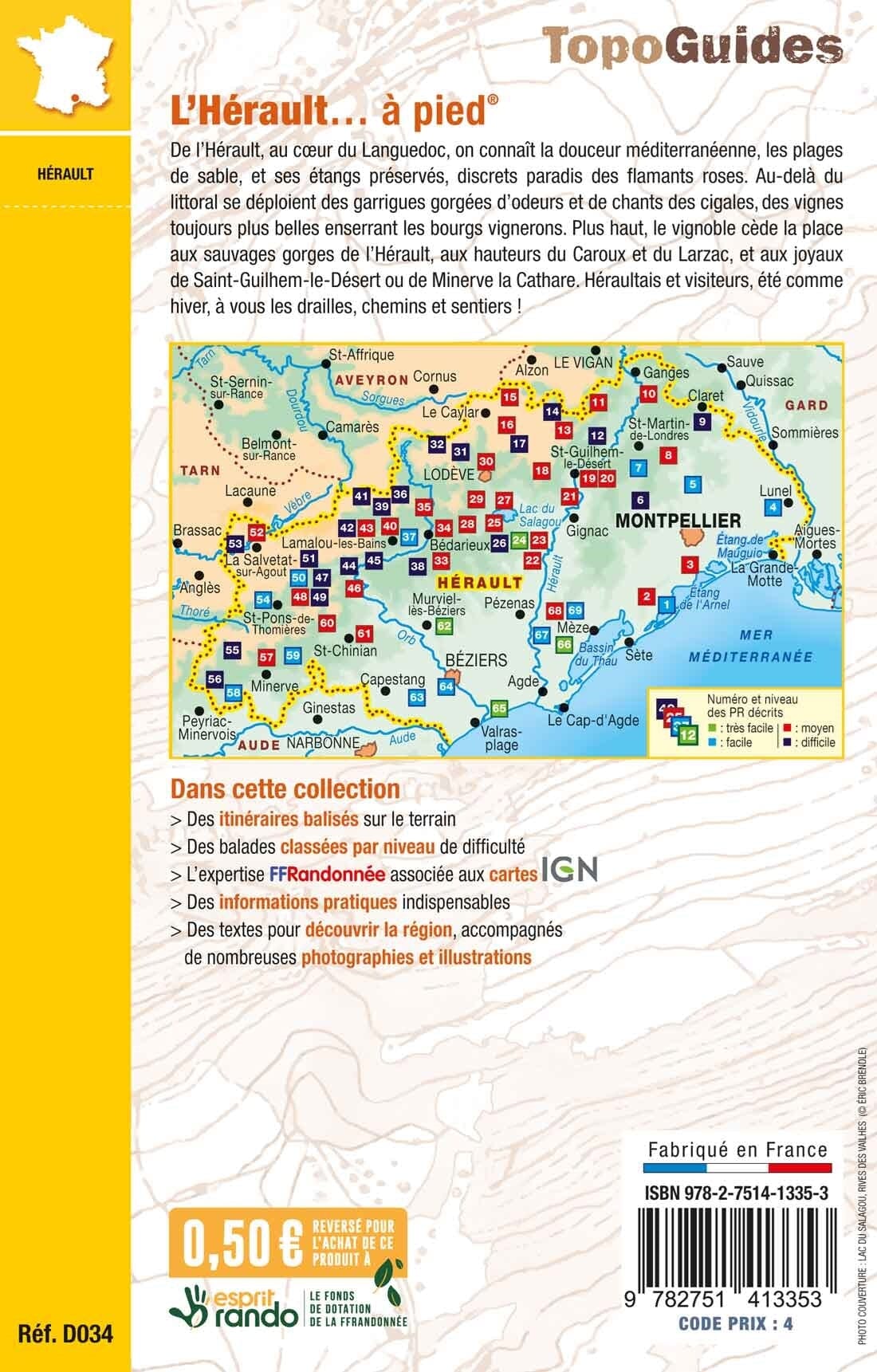 Topoguide de randonnée - L'Hérault à pied, du Haut Languedoc à la Méditerranée | FFR guide de randonnée FFR - Fédération Française de Randonnée 