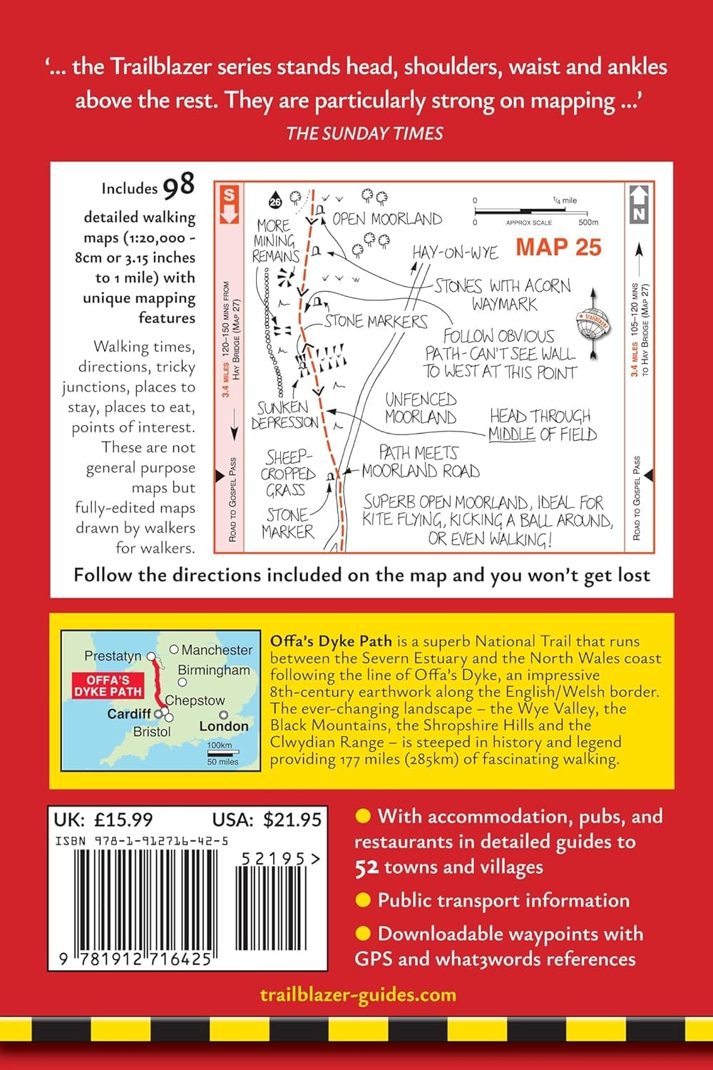 Topoguide de randonnées (en anglais) - Offa's Dyke path : Prestatyn to Chepstow | Trailblazer guide de randonnée Trailblazer 