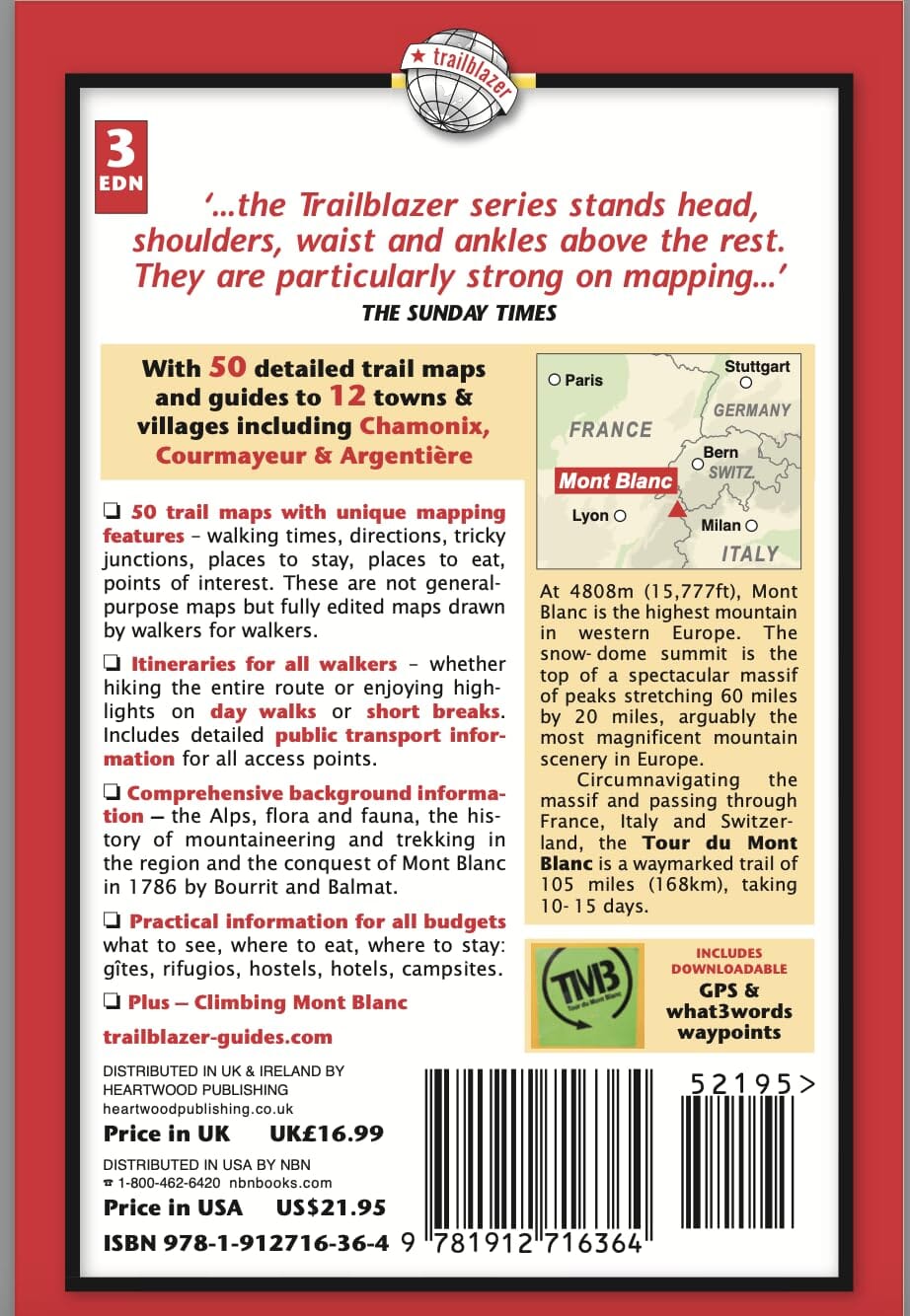 Topoguide de randonnées (en anglais) - Tour du Mont Blanc | Trailblazer guide de randonnée Trailblazer