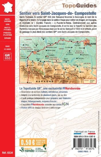 Topoguide - Sentier vers Saint-Jacques-de-Compostelle : Toulouse → Jaca GR653 | FFRandonnée guide de randonnée FFR - Fédération Française de Randonnée