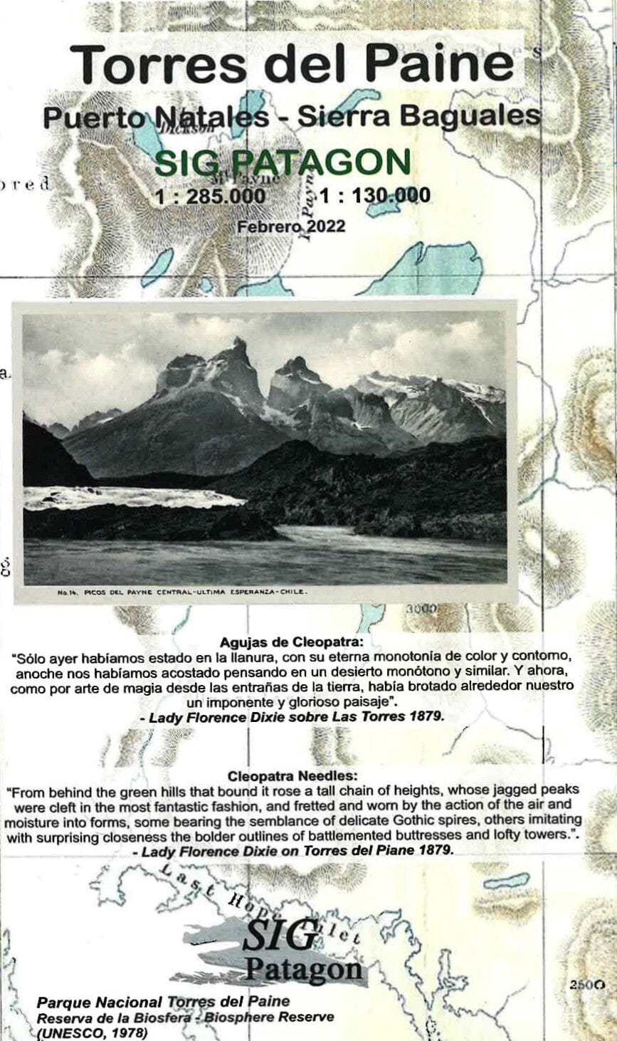 Torres del Paine : Puerto Natales-Sierra Baguales (édition espagnole) | SIG Patagon carte routière SIG Patagon