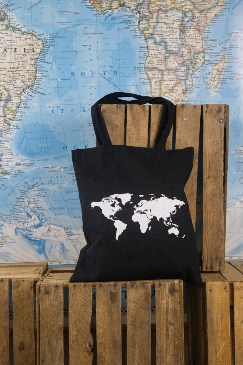 Tote bag - motif carte du monde (38 x 42 cm) accessoire Craenen noir