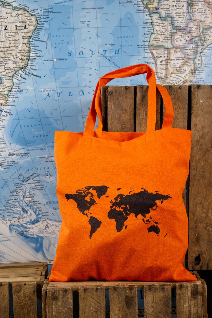 Tote bag - motif carte du monde (38 x 42 cm) accessoire Craenen orange