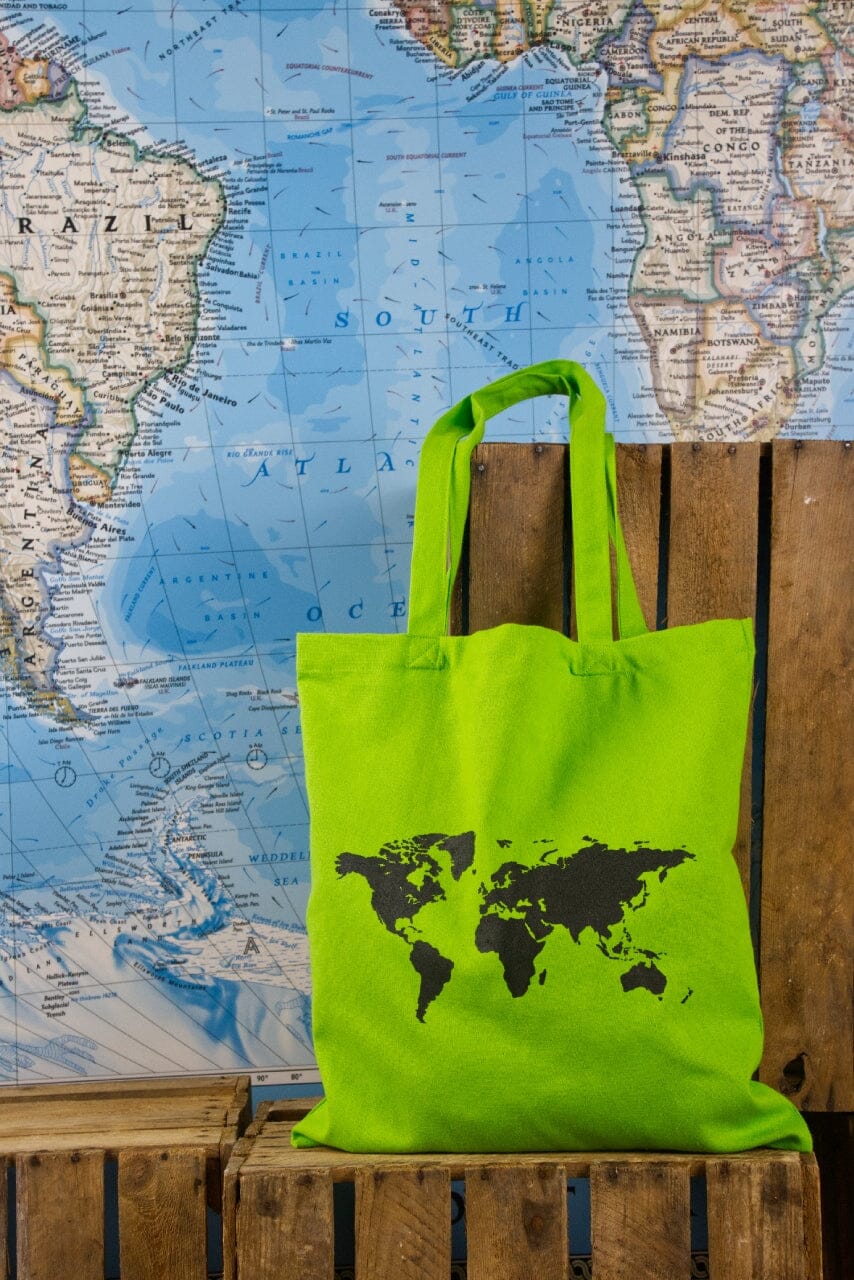 Tote bag - motif carte du monde (38 x 42 cm) accessoire Craenen vert
