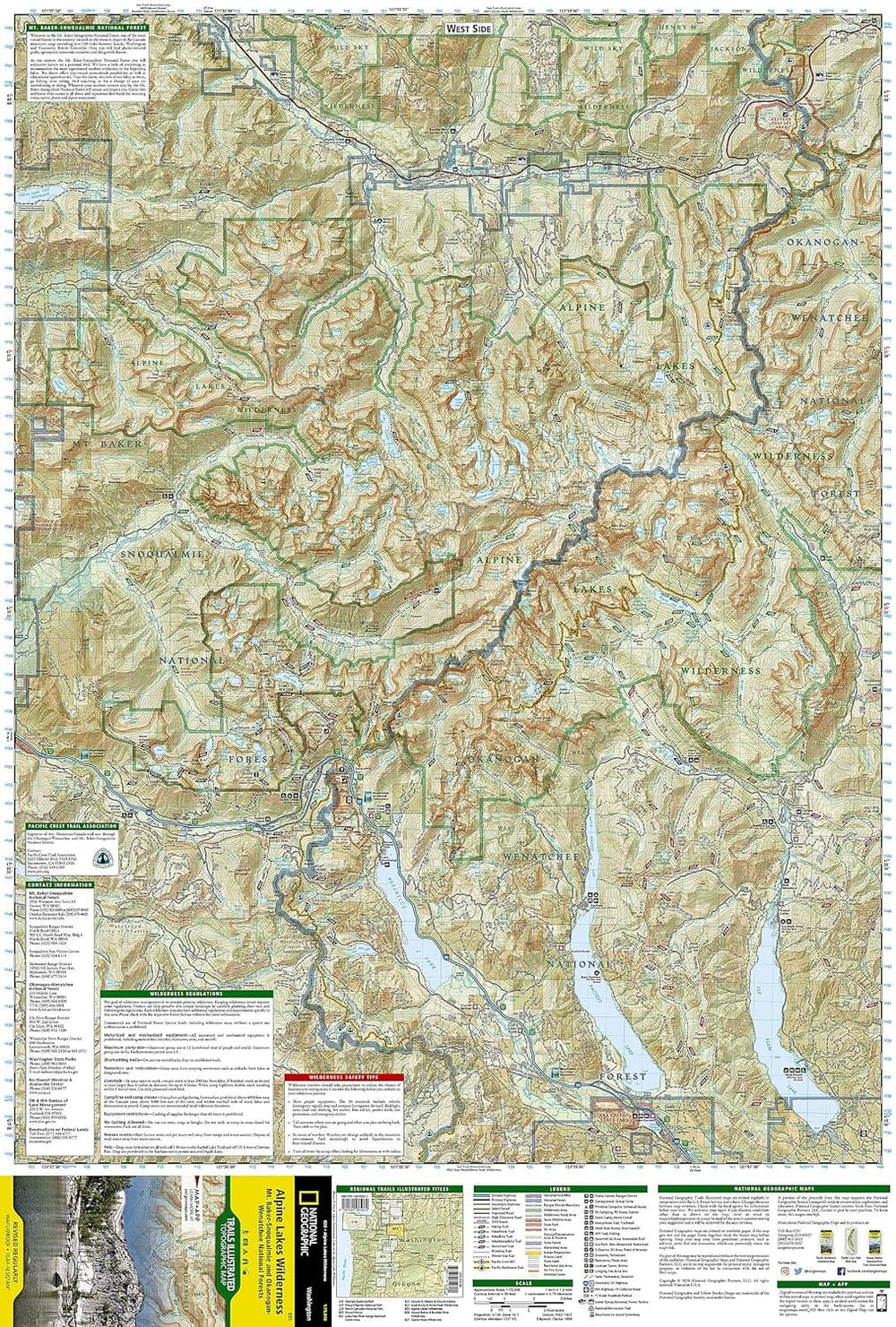 Trails Map of Alpine Lakes Wilderness Area (Mt Baker-Snoqualmie & Okanogan-Wenatchee National Forests, Washington), # 825 | National Geographic carte pliée National Geographic 