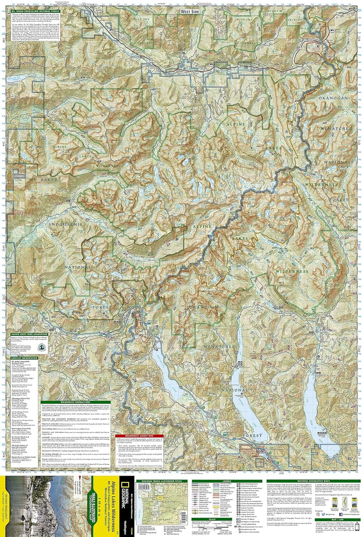 Trails Map of Alpine Lakes Wilderness Area (Mt Baker-Snoqualmie & Okanogan-Wenatchee National Forests, Washington), # 825 | National Geographic carte pliée National Geographic 