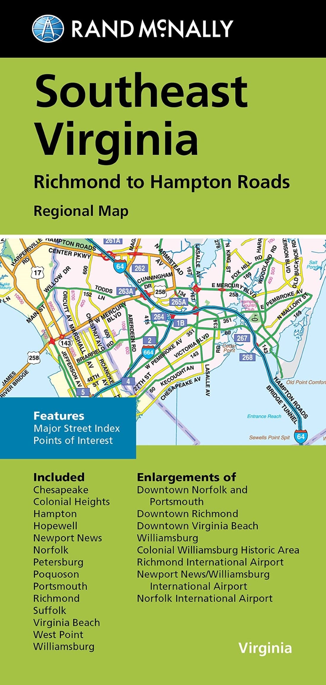 Carte régionale - Virginie sud-est : Richmond à Hampton | Rand McNally carte routière Rand McNally