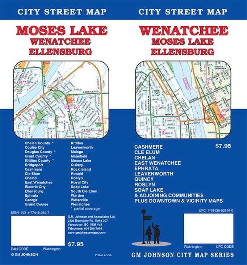 Wenatchee - Moses Lake et Ellensburg (Washington) | GM Johnson carte pliée GM Johnson 