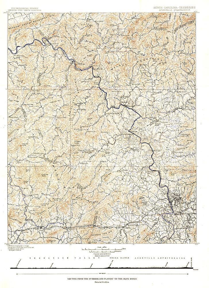 1889 Caroline du Nord Tennessee Cumerberland Blue Ridge carte murale roulée (en tube) National Geographic Historic POD Default Title