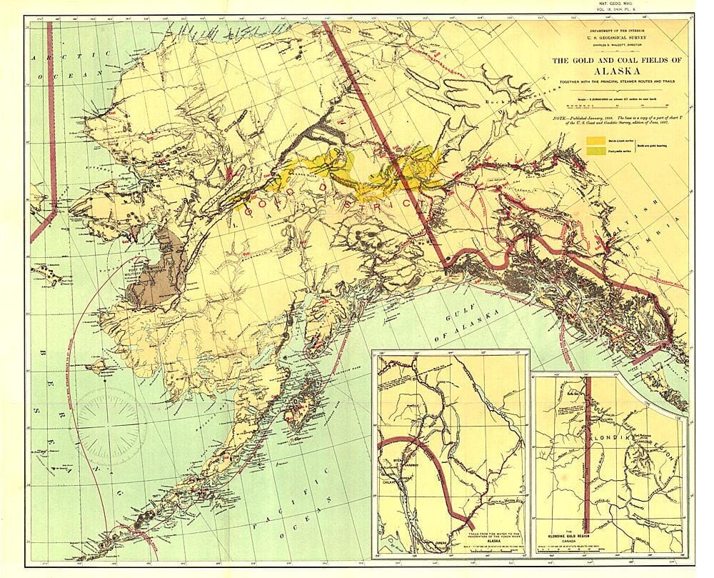 1898 Gold and Coal Fields of Alaska (carte) carte murale roulée (en tube) National Geographic Historic POD Default Title