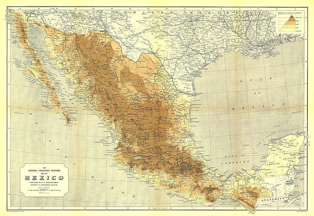 1911 Carte du Mexique carte murale roulée (en tube) National Geographic Historic POD Default Title