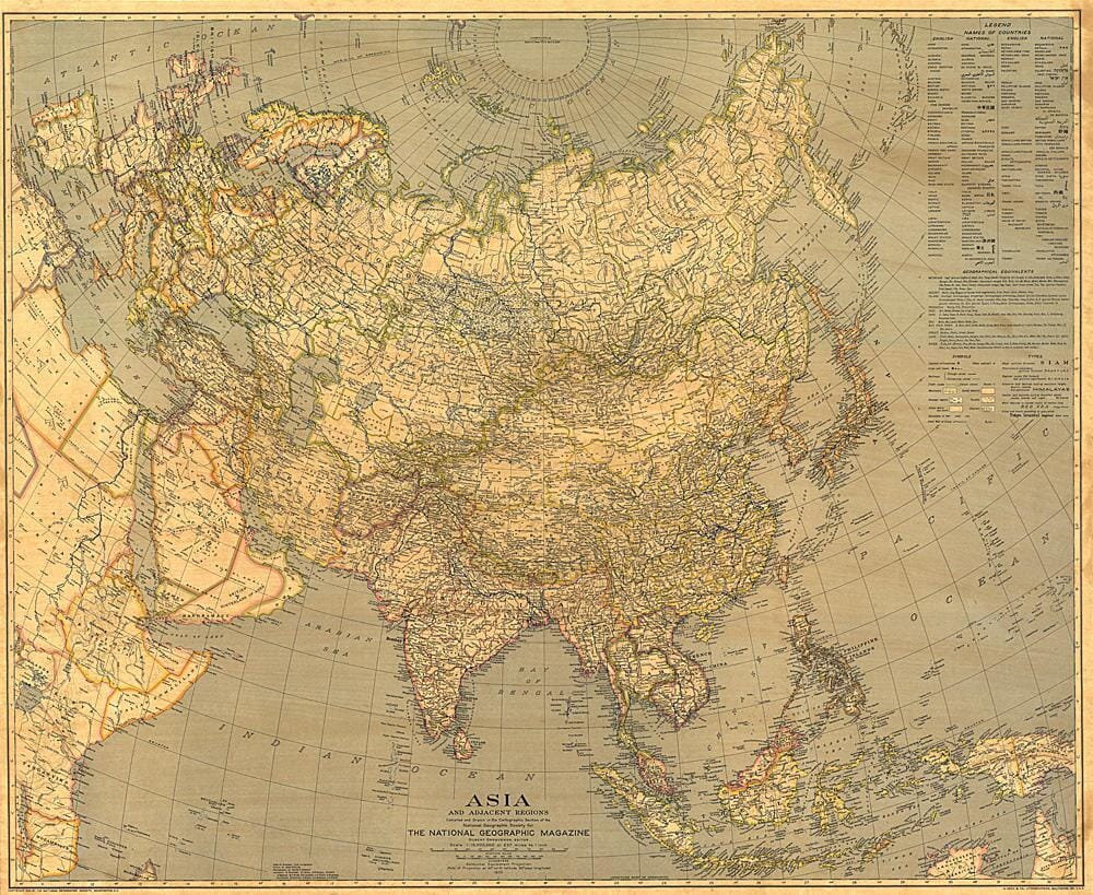 1933 Carte de l'Asie carte murale roulée (en tube) National Geographic Historic POD Default Title