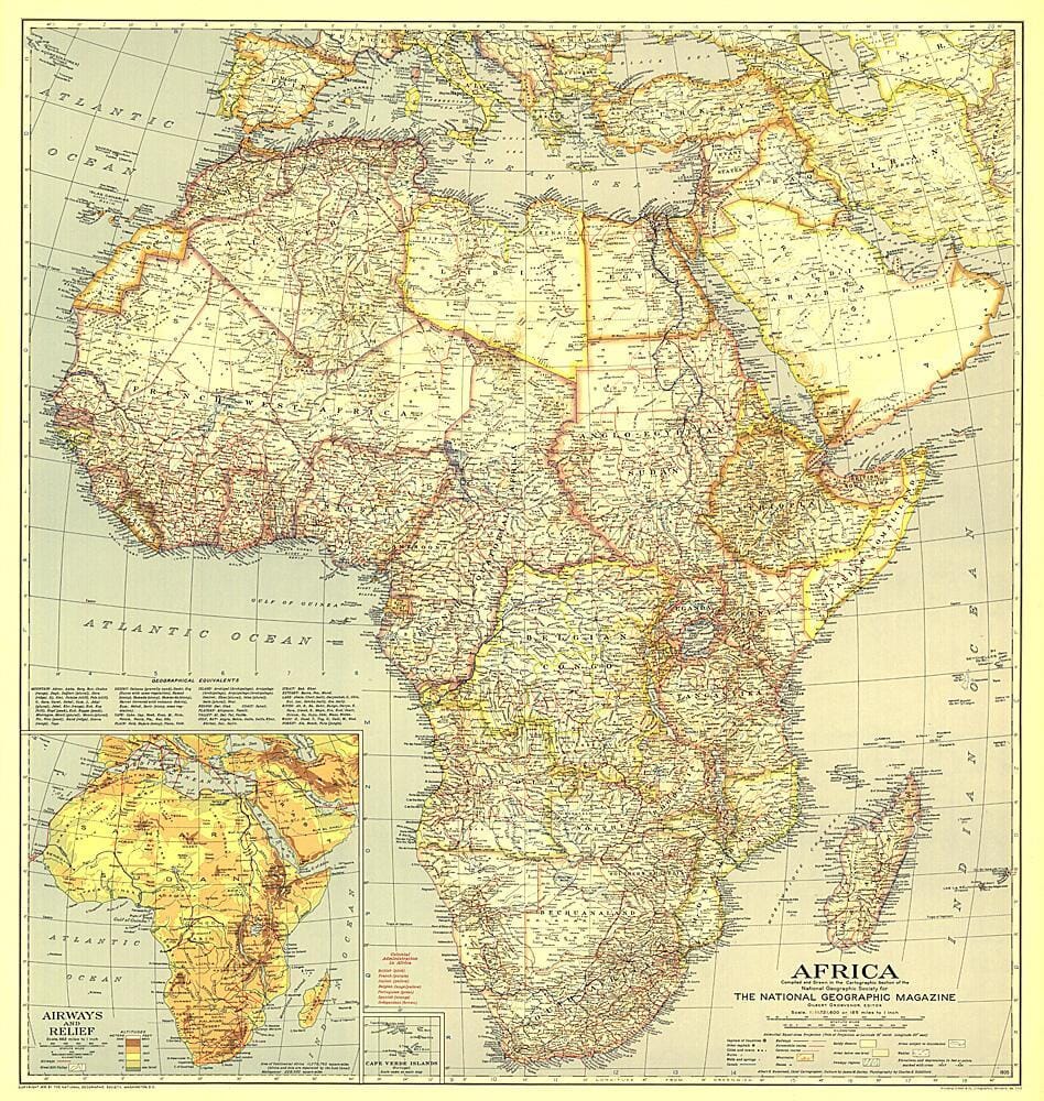 1935 Carte de l'Afrique carte murale roulée (en tube) National Geographic Historic POD Default Title
