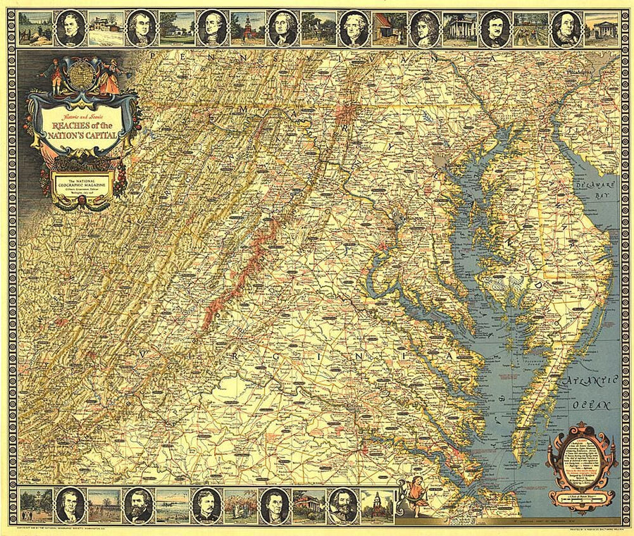 1938 Historic and Scenic Reaches of the Nations Capital Map Wall Map 
