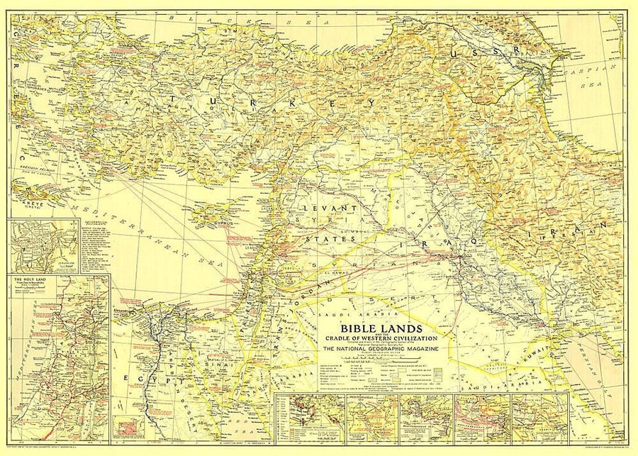 1938 Bible Lands, and the Cradle of Western Civilization Map Wall Map 