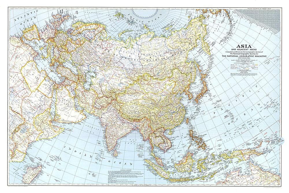 1942 Asia, and Adjacent Areas Map Wall Map 