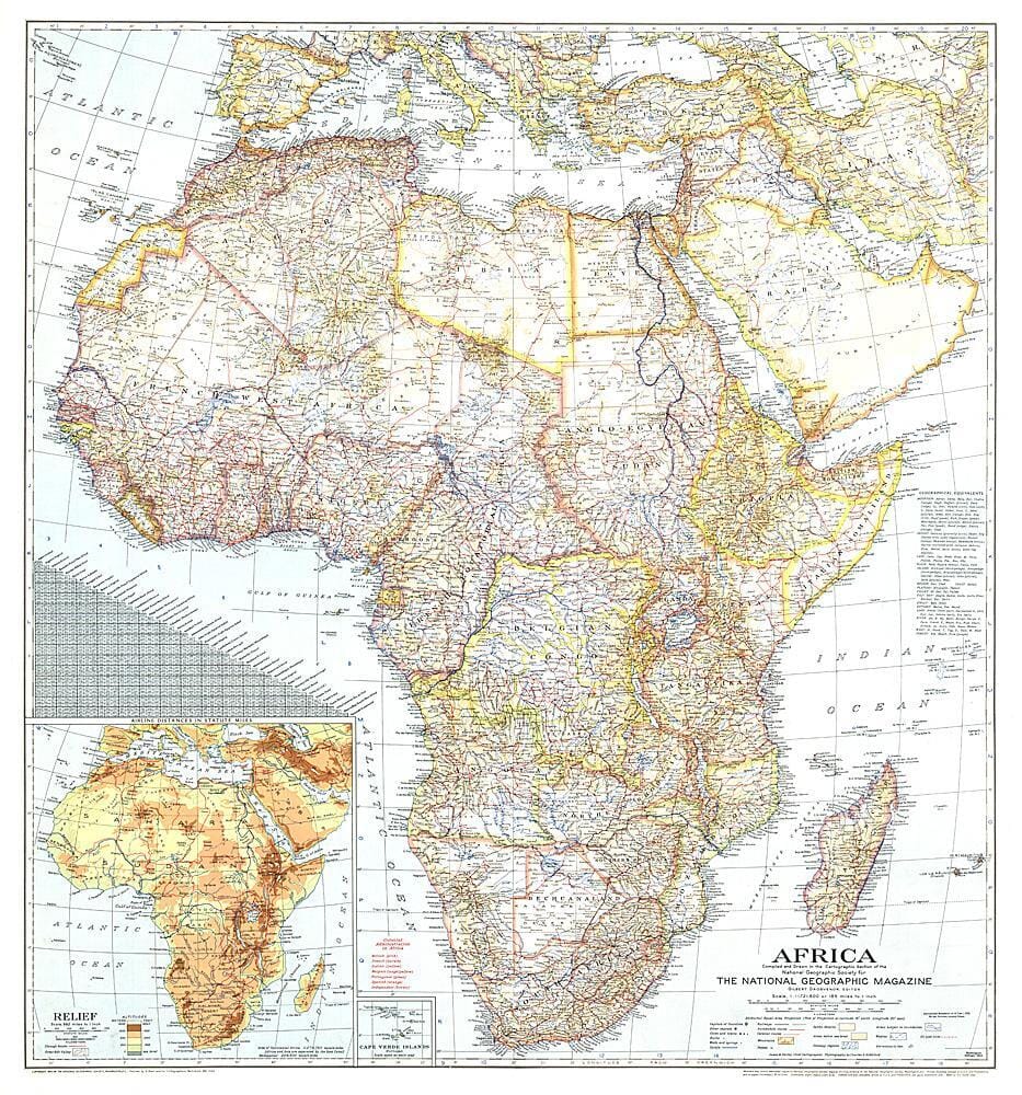 1943 Carte d'Afrique carte murale roulée (en tube) National Geographic Historic POD Default Title